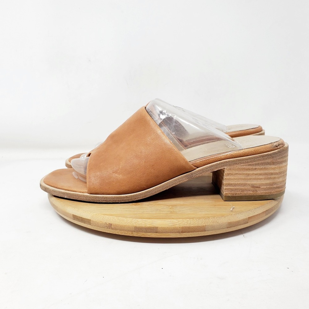 Eileen Fisher Sandals Womens 7 Airy Leather Slide Brown Thong Strap Heel Shoes